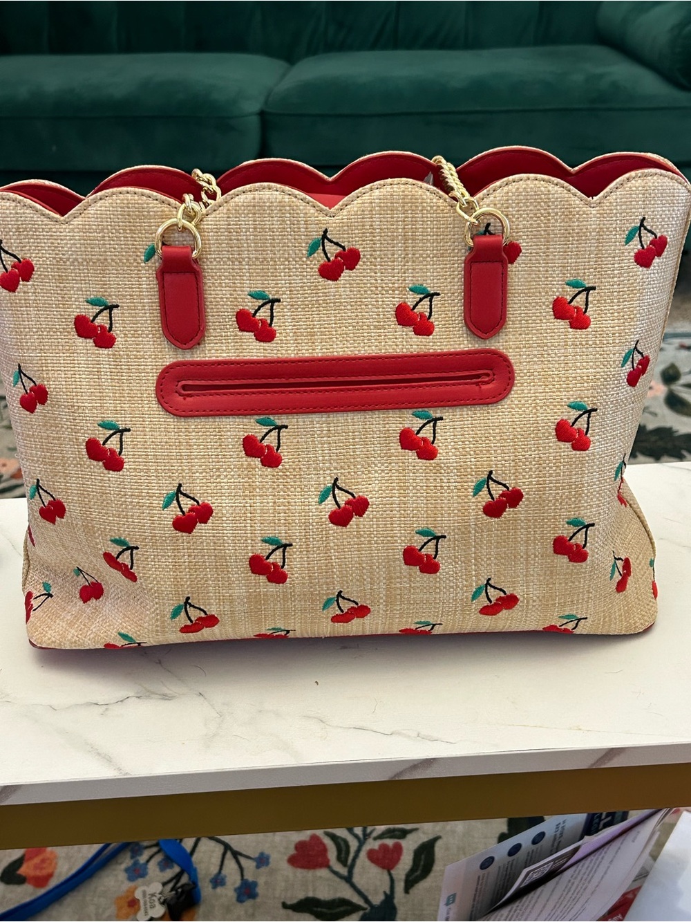 Betsey Johnson 🍒 
Embroidered Cherry Straw Tote  EUC - Picture 3 of 16